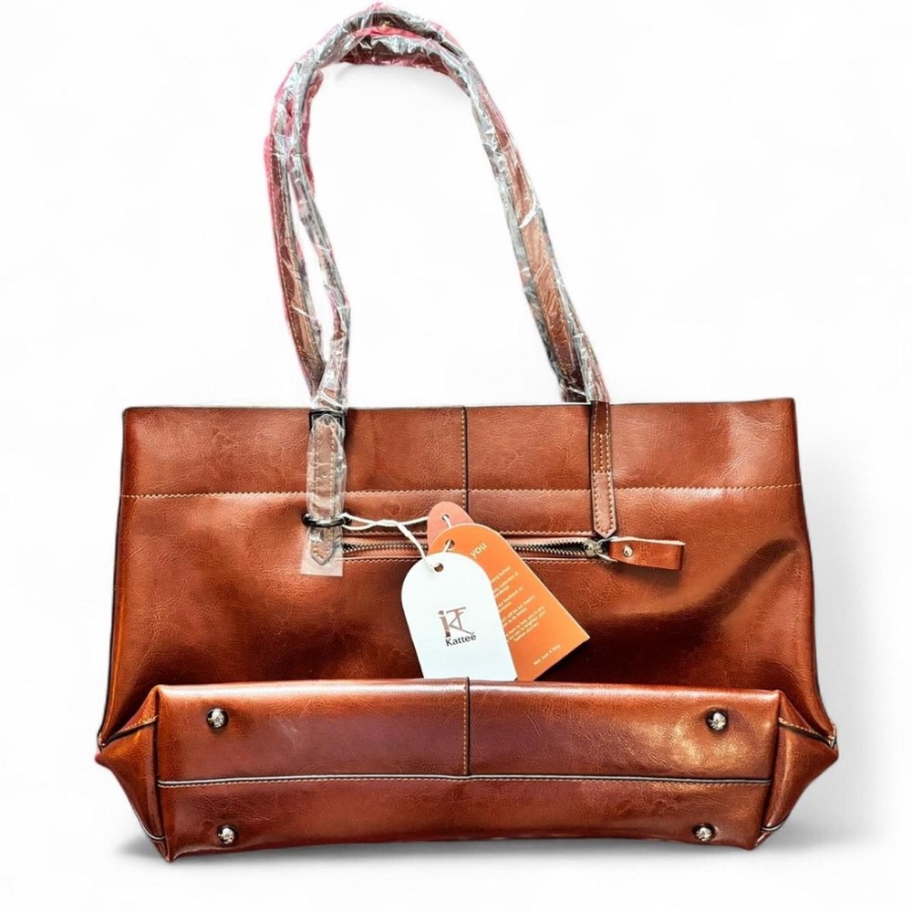 Kattee Brown Faux Leather Tote Bag